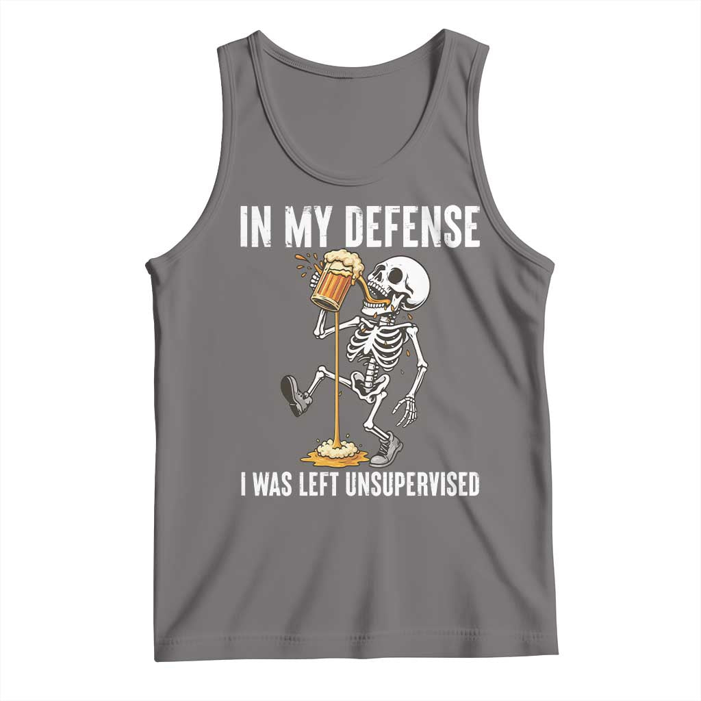 Funny Skeleton Beer Tank Top In My Defence I Was Left Unsupervised TS12 Deep Heather Print Your Wear