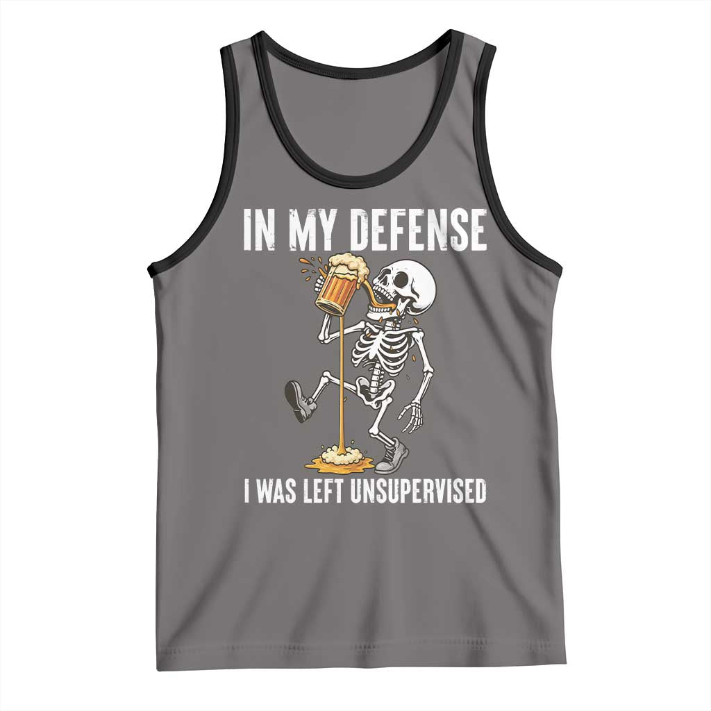 Funny Skeleton Beer Tank Top In My Defence I Was Left Unsupervised TS12 Deep Heather Black Print Your Wear