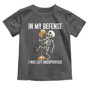 Funny Skeleton Beer Toddler T Shirt In My Defence I Was Left Unsupervised TS12 Dark Heather Print Your Wear