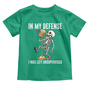 Funny Skeleton Beer Toddler T Shirt In My Defence I Was Left Unsupervised TS12 Irish Green Print Your Wear