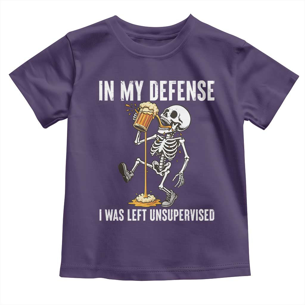 Funny Skeleton Beer Toddler T Shirt In My Defence I Was Left Unsupervised TS12 Purple Print Your Wear