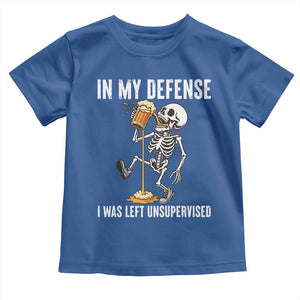 Funny Skeleton Beer Toddler T Shirt In My Defence I Was Left Unsupervised TS12 Royal Blue Print Your Wear