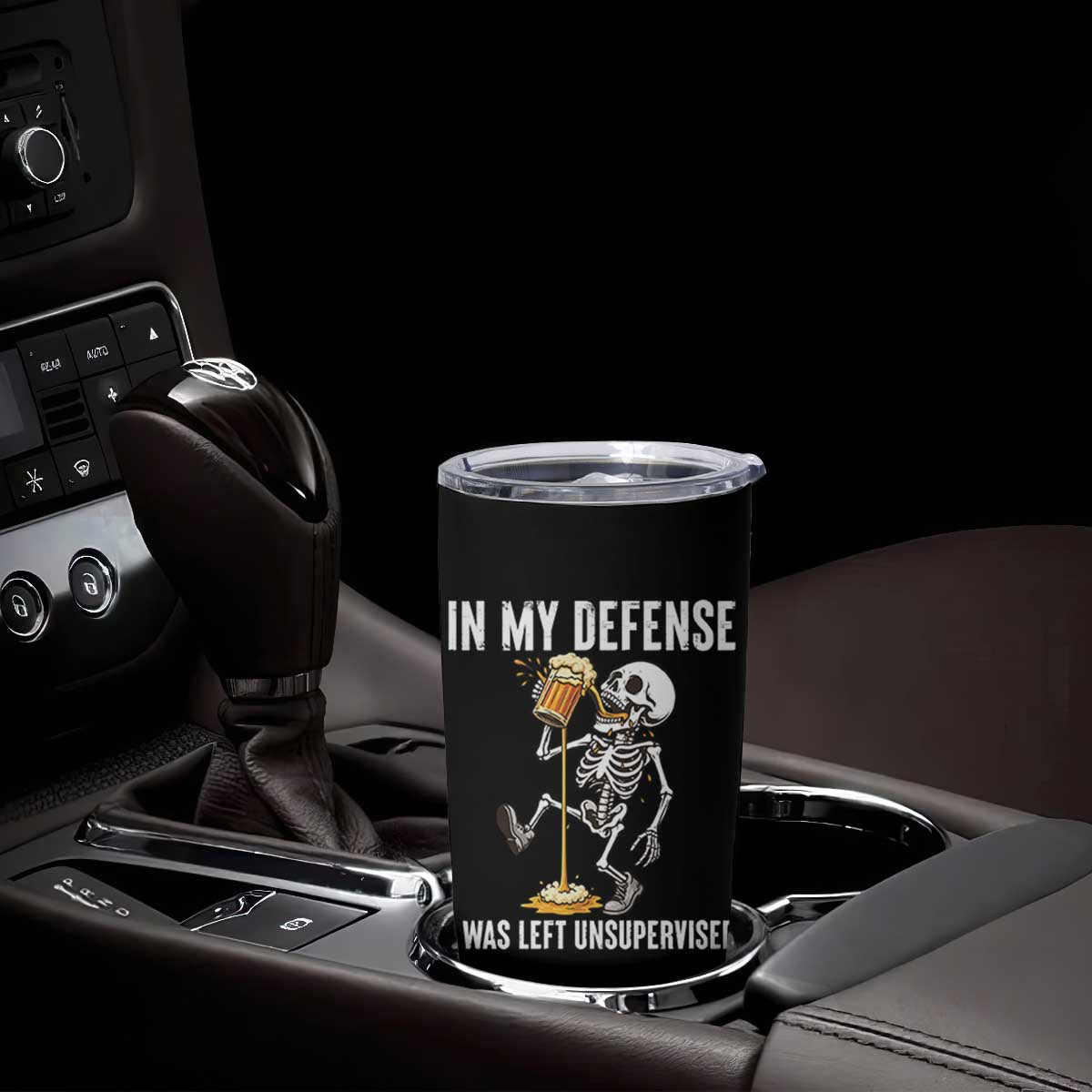 Funny Skeleton Beer Tumbler Cup In My Defence I Was Left Unsupervised TS12 Print Your Wear