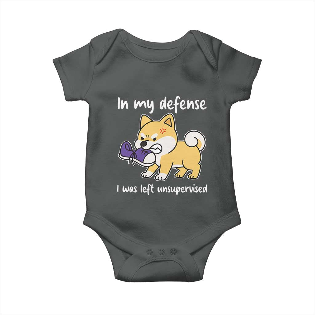 Sarcastic Dog Lover Baby Onesie In My Defense I Was Left Unsupervised TS12 Dark Heather Print Your Wear