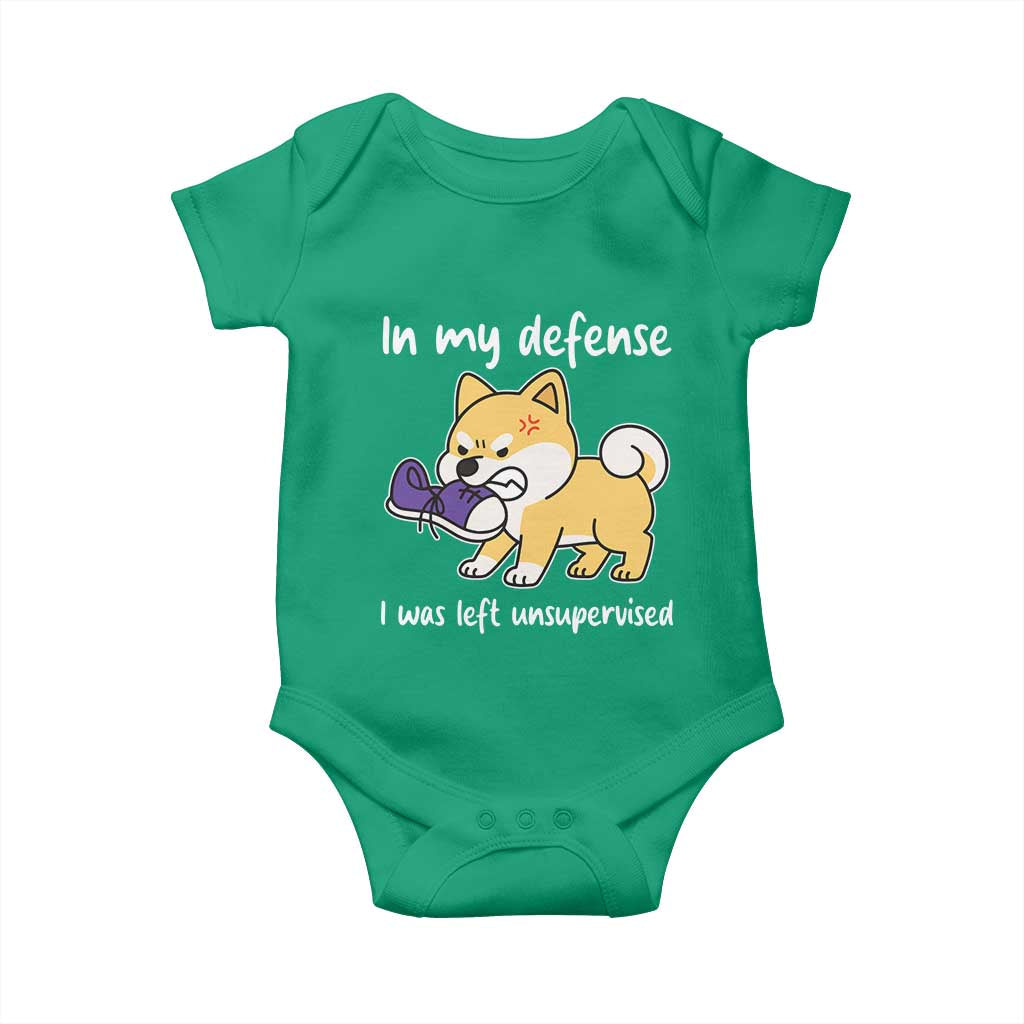Sarcastic Dog Lover Baby Onesie In My Defense I Was Left Unsupervised TS12 Irish Green Print Your Wear
