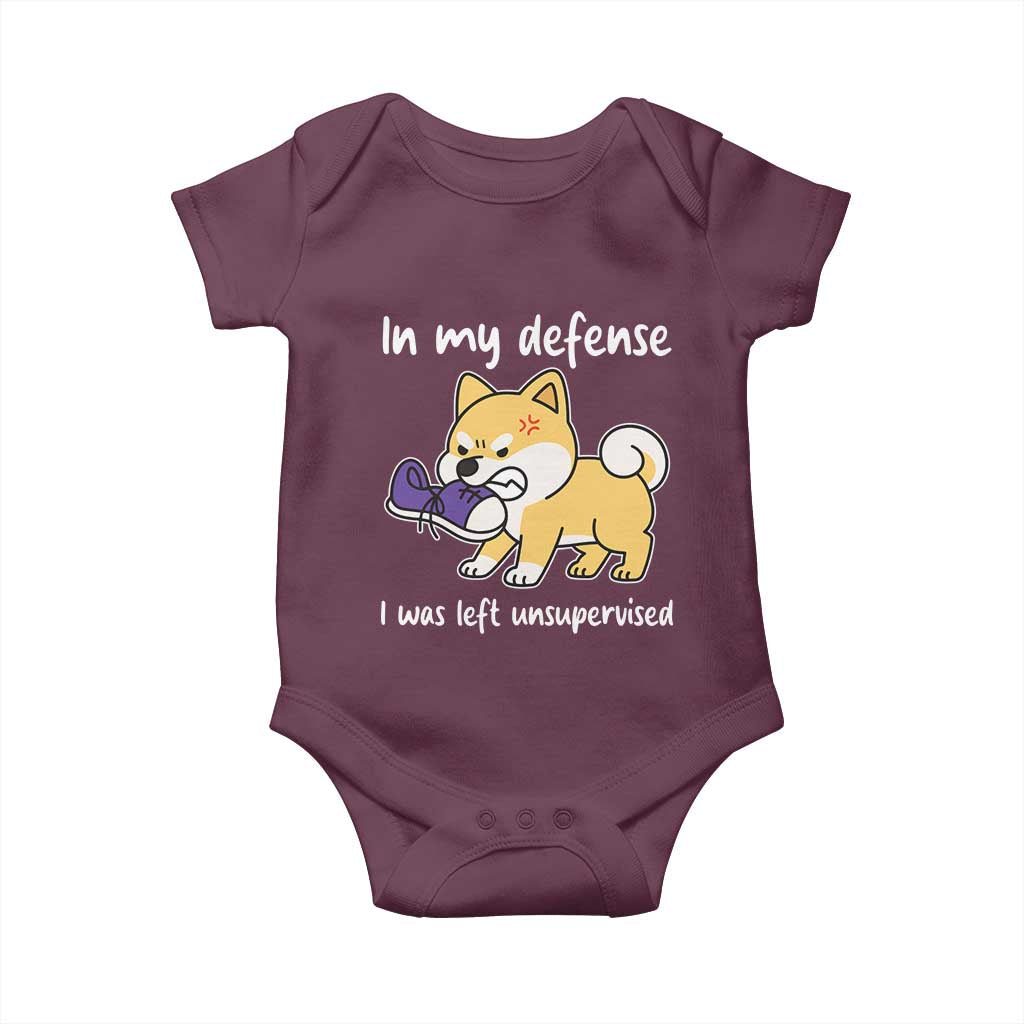 Sarcastic Dog Lover Baby Onesie In My Defense I Was Left Unsupervised TS12 Maroon Print Your Wear