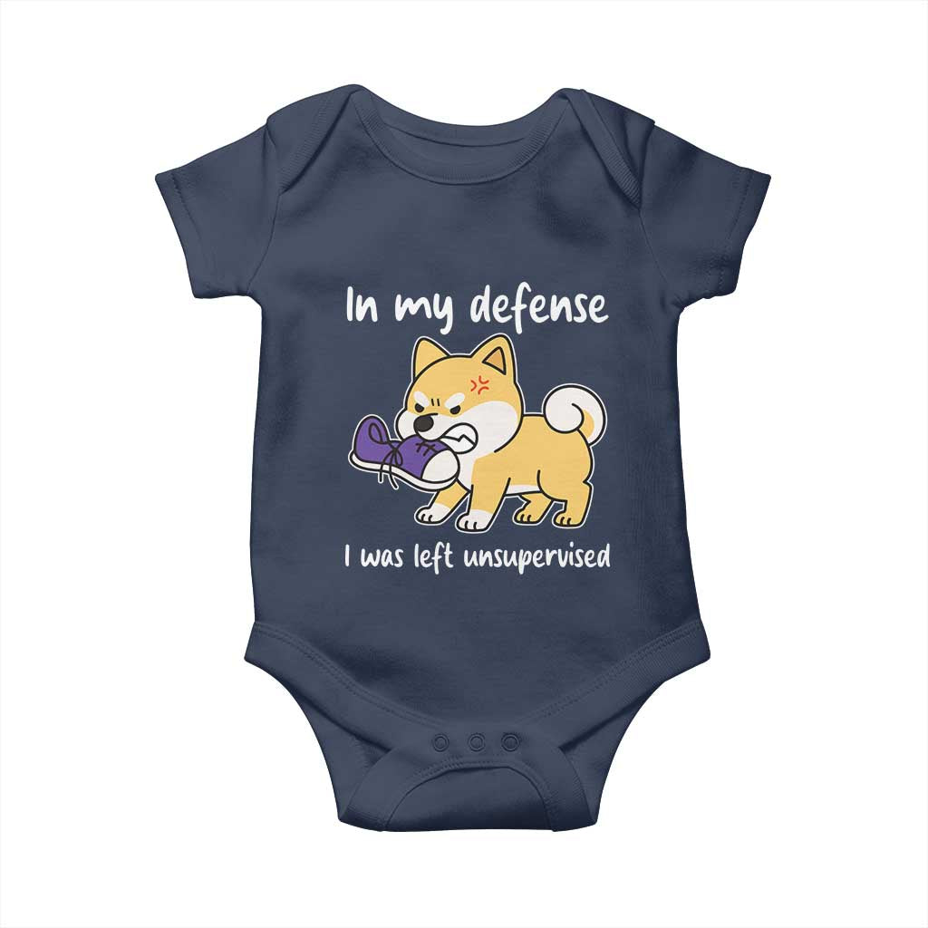 Sarcastic Dog Lover Baby Onesie In My Defense I Was Left Unsupervised TS12 Navy Print Your Wear