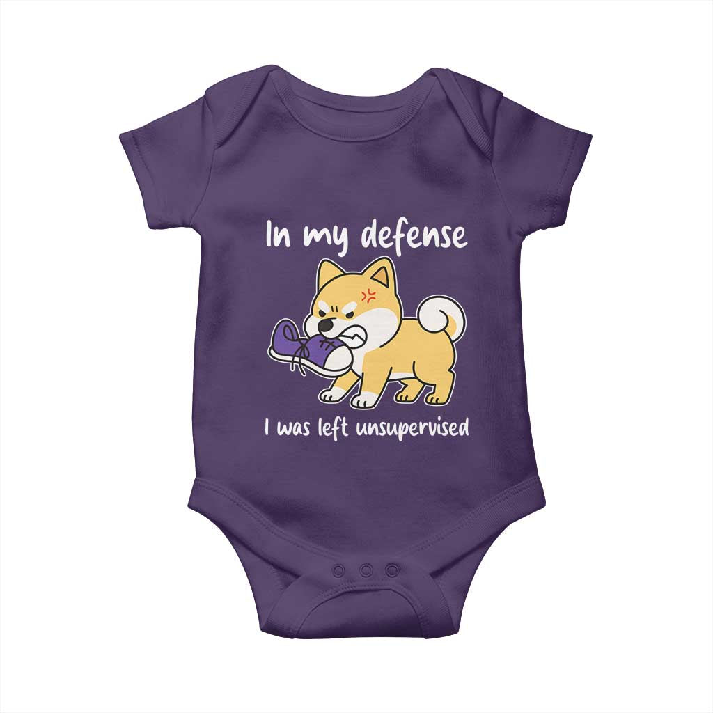 Sarcastic Dog Lover Baby Onesie In My Defense I Was Left Unsupervised TS12 Purple Print Your Wear