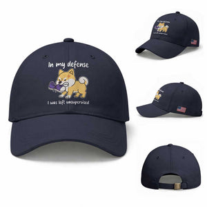 Sarcastic Dog Lover Baseball Cap In My Defense I Was Left Unsupervised TS12 Baseball Cap Universal Fit Navy Print Your Wear