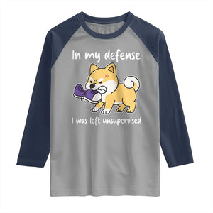 Sarcastic Dog Lover Raglan Shirt In My Defense I Was Left Unsupervised TS12 Sport Gray Navy Print Your Wear