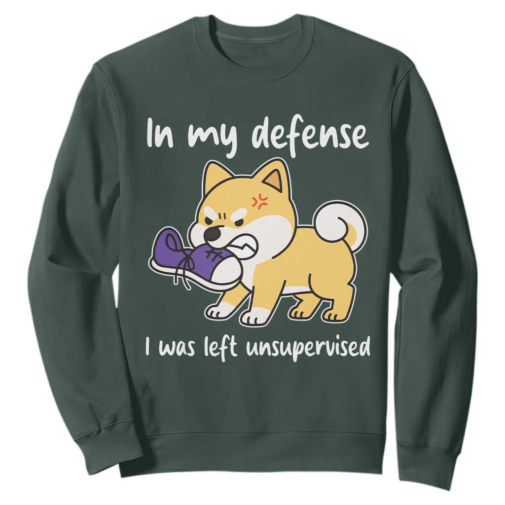 Sarcastic Dog Lover Sweatshirt In My Defense I Was Left Unsupervised TS12 Dark Forest Green Print Your Wear