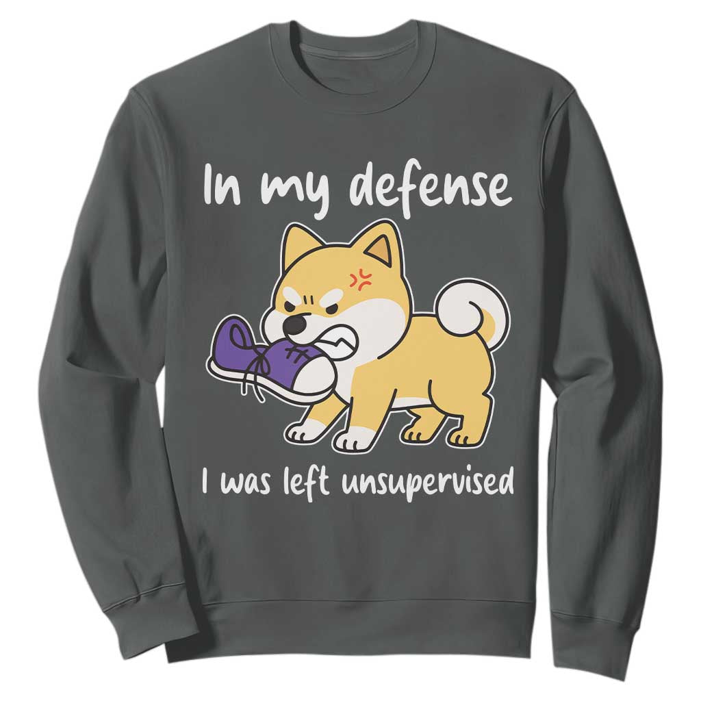 Sarcastic Dog Lover Sweatshirt In My Defense I Was Left Unsupervised TS12 Dark Heather Print Your Wear