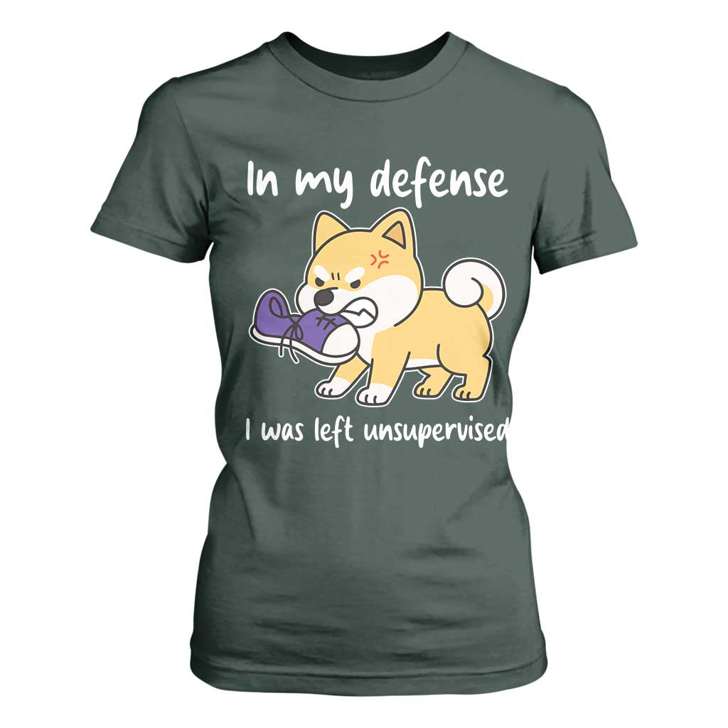 Sarcastic Dog Lover T Shirt For Women In My Defense I Was Left Unsupervised TS12 Dark Forest Green Print Your Wear