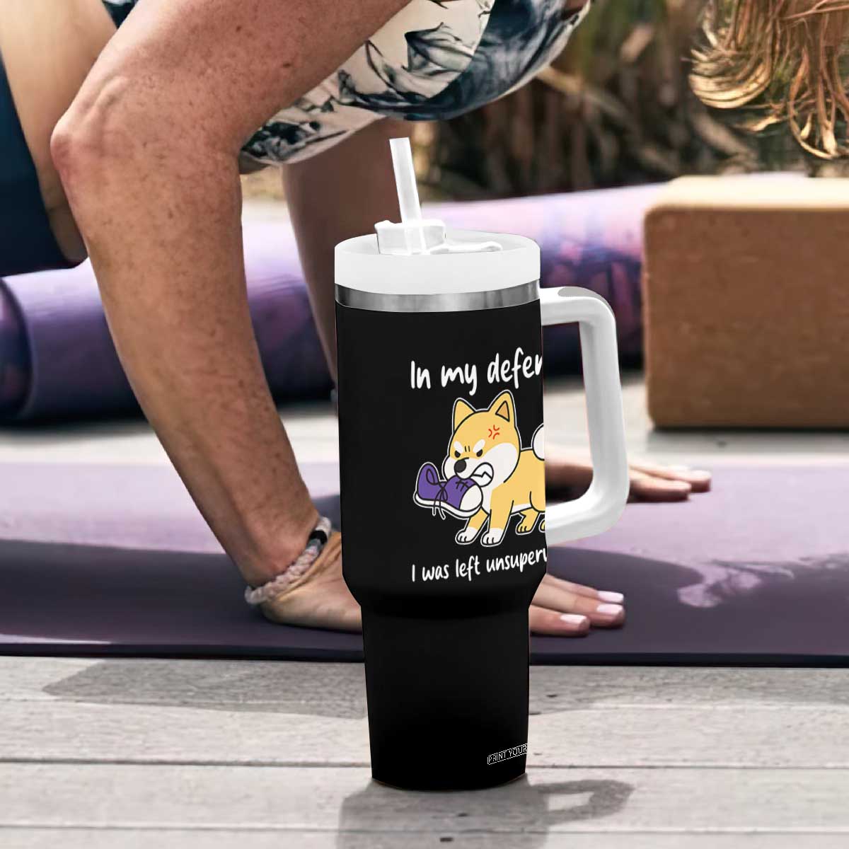 Sarcastic Dog Lover Tumbler With Handle In My Defense I Was Left Unsupervised TS12 Print Your Wear