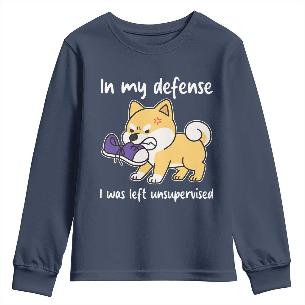 Sarcastic Dog Lover Youth Sweatshirt In My Defense I Was Left Unsupervised TS12 Navy Print Your Wear