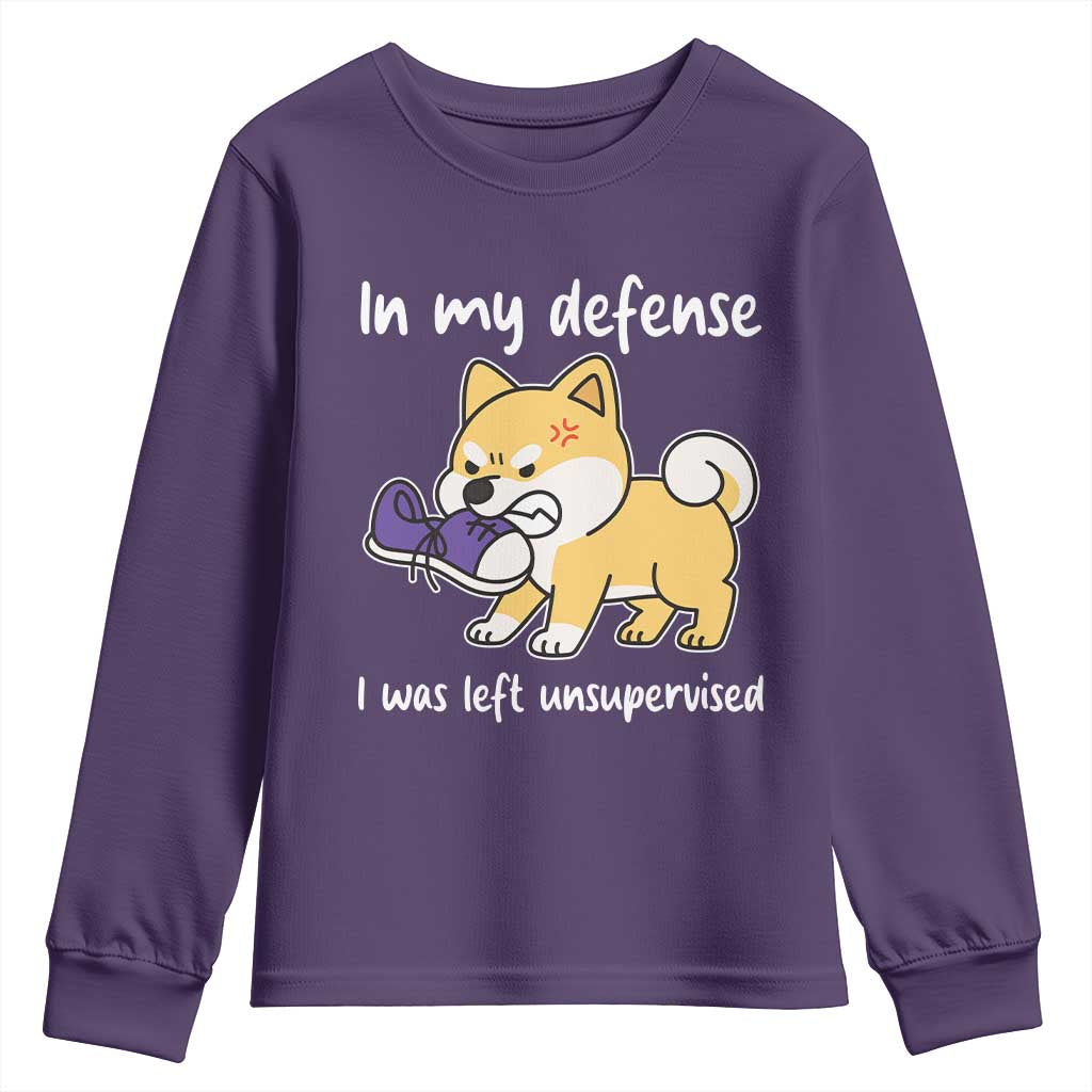 Sarcastic Dog Lover Youth Sweatshirt In My Defense I Was Left Unsupervised TS12 Purple Print Your Wear