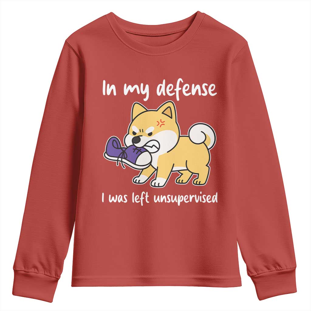 Sarcastic Dog Lover Youth Sweatshirt In My Defense I Was Left Unsupervised TS12 Red Print Your Wear
