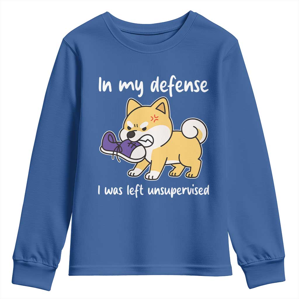 Sarcastic Dog Lover Youth Sweatshirt In My Defense I Was Left Unsupervised TS12 Royal Blue Print Your Wear
