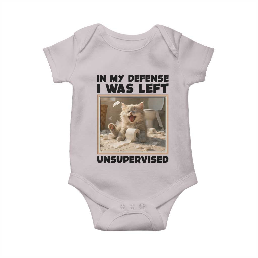 Funny Cat Humor Baby Onesie In My Defense I Was Left Unsupervised TS12 Ice Gray Print Your Wear