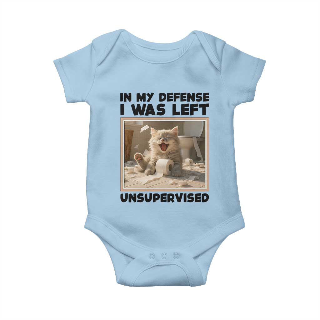 Funny Cat Humor Baby Onesie In My Defense I Was Left Unsupervised TS12 Light Blue Print Your Wear