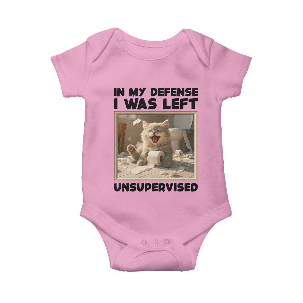 Funny Cat Humor Baby Onesie In My Defense I Was Left Unsupervised TS12 Light Pink Print Your Wear
