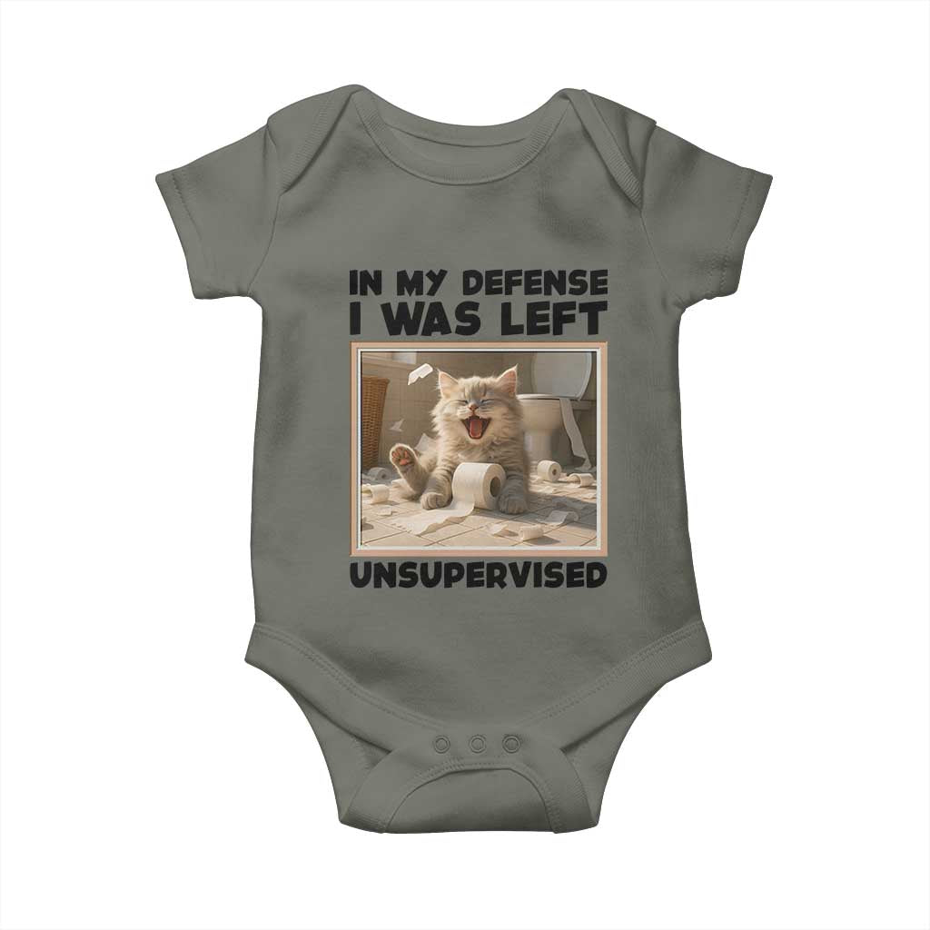 Funny Cat Humor Baby Onesie In My Defense I Was Left Unsupervised TS12 Military Green Print Your Wear