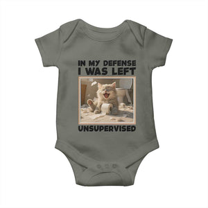 Funny Cat Humor Baby Onesie In My Defense I Was Left Unsupervised TS12 Military Green Print Your Wear