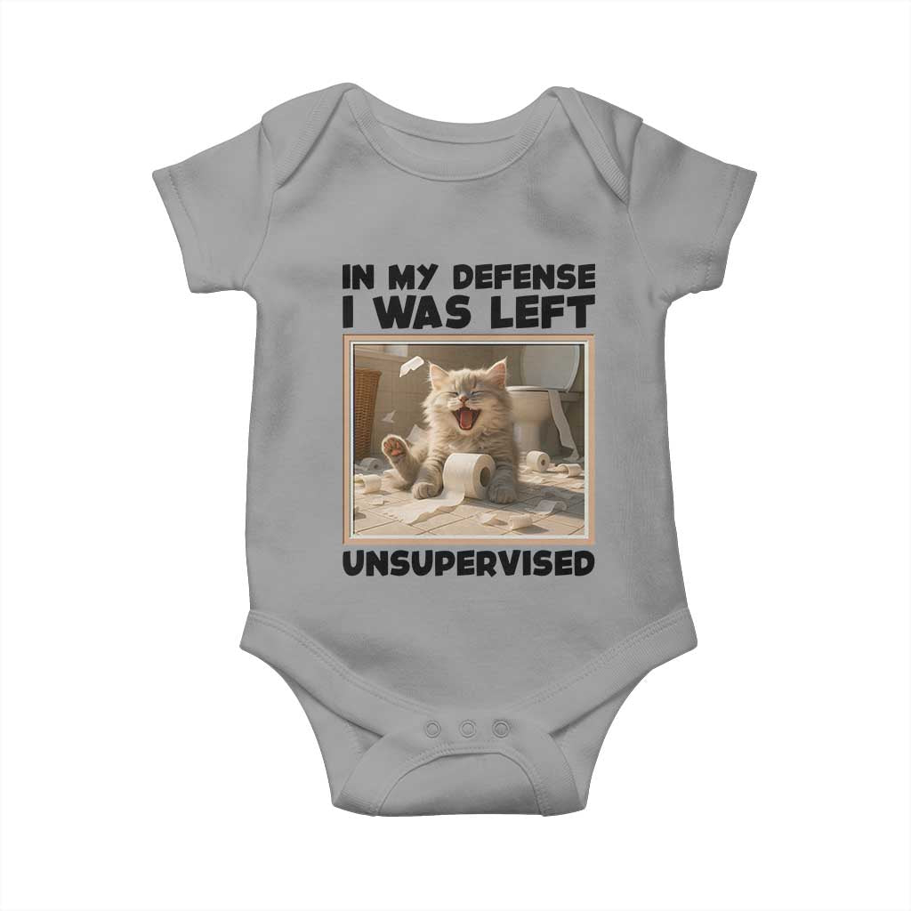 Funny Cat Humor Baby Onesie In My Defense I Was Left Unsupervised TS12 Sport Gray Print Your Wear