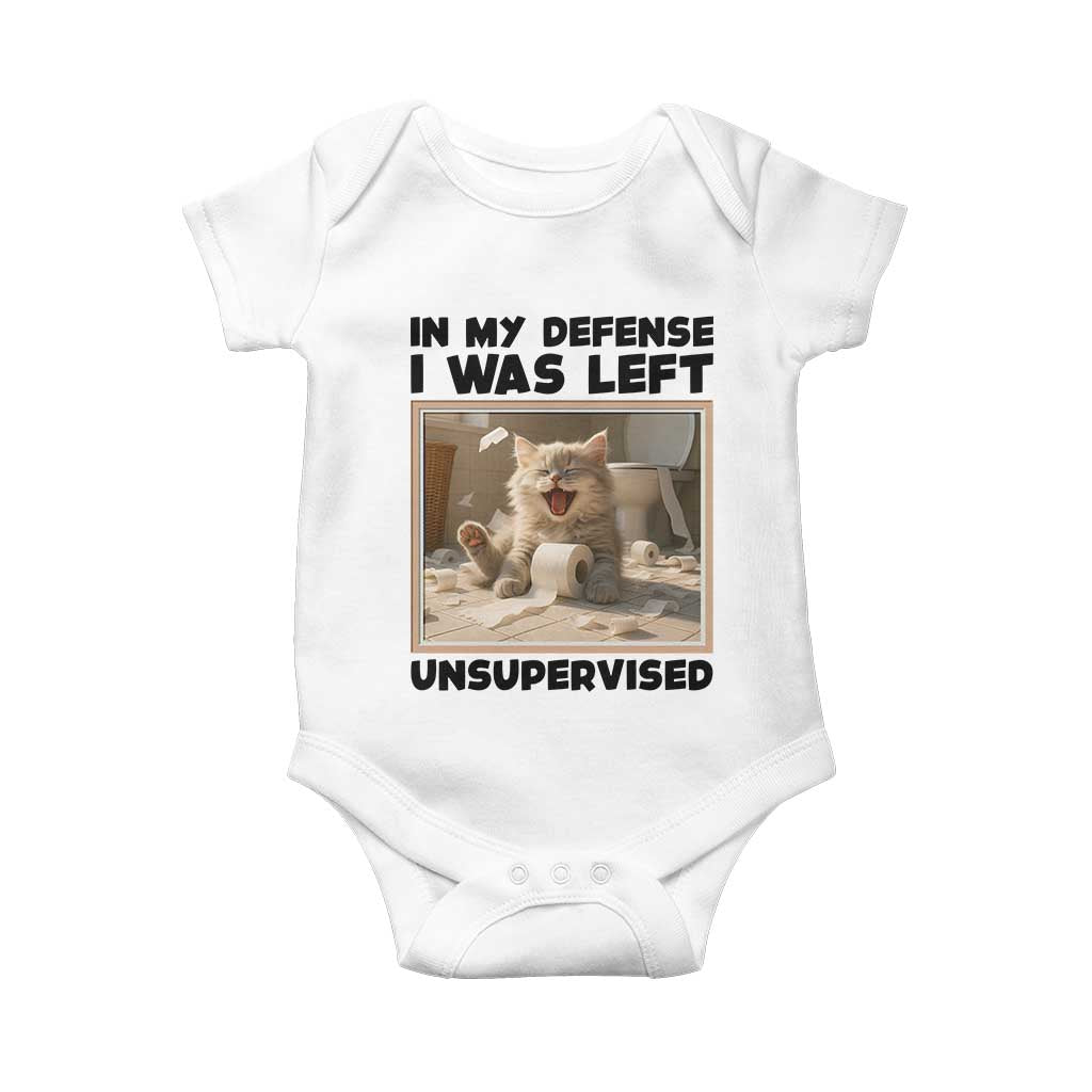 Funny Cat Humor Baby Onesie In My Defense I Was Left Unsupervised TS12 White Print Your Wear