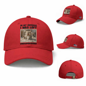Funny Cat Humor Baseball Cap In My Defense I Was Left Unsupervised TS12 Baseball Cap Universal Fit Red Print Your Wear