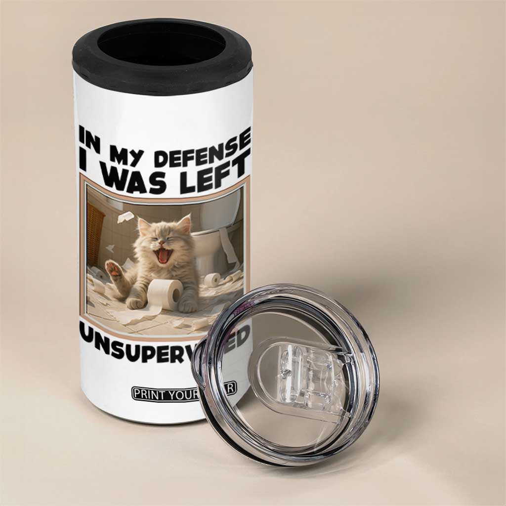 Funny Cat Humor 4 in 1 Can Cooler Tumbler In My Defense I Was Left Unsupervised TS12 Print Your Wear