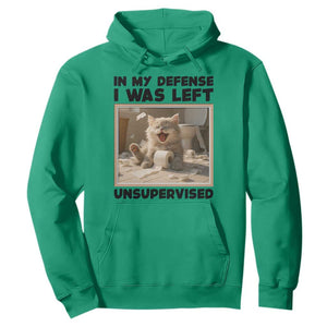 Funny Cat Humor Hoodie In My Defense I Was Left Unsupervised TS12 Irish Green Print Your Wear