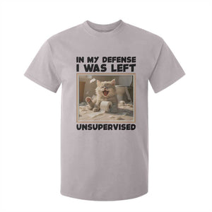 Funny Cat Humor T Shirt For Kid In My Defense I Was Left Unsupervised TS12 Ice Gray Print Your Wear