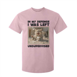 Funny Cat Humor T Shirt For Kid In My Defense I Was Left Unsupervised TS12 Light Pink Print Your Wear