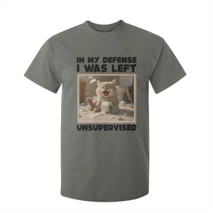 Funny Cat Humor T Shirt For Kid In My Defense I Was Left Unsupervised TS12 Military Green Print Your Wear