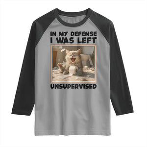 Funny Cat Humor Raglan Shirt In My Defense I Was Left Unsupervised TS12 Sport Gray Black Print Your Wear
