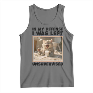 Funny Cat Humor Tank Top In My Defense I Was Left Unsupervised TS12 Black Heather Print Your Wear