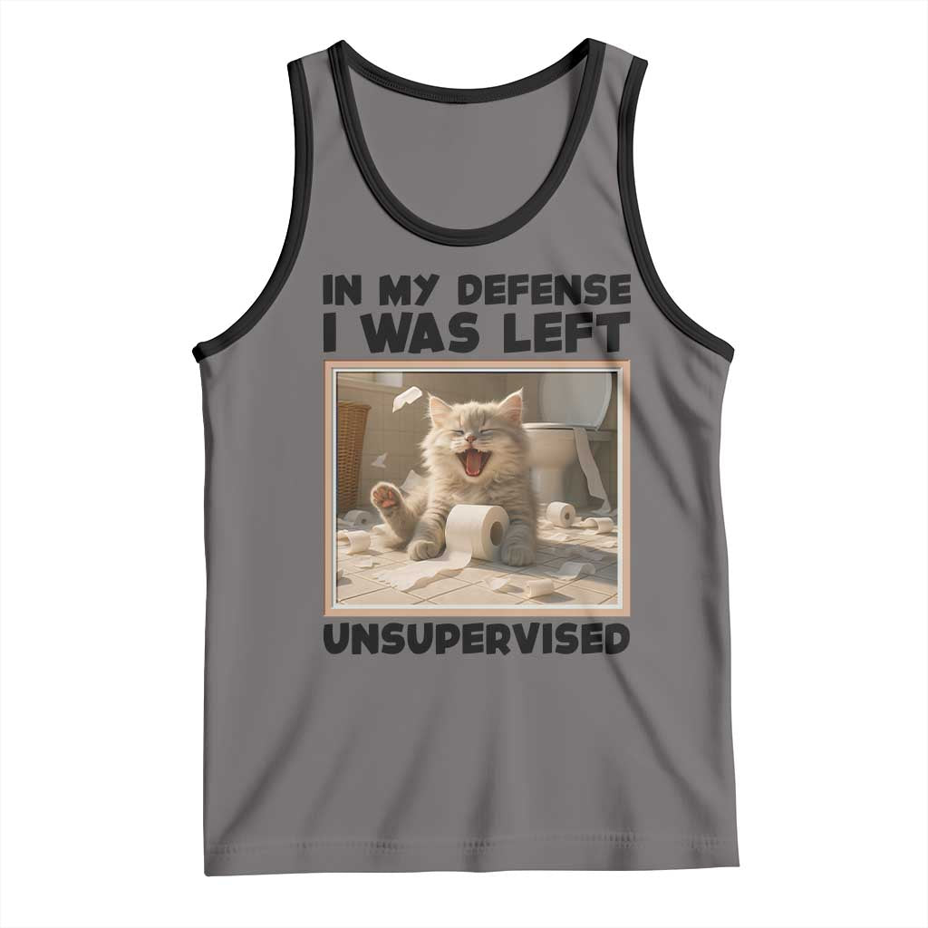 Funny Cat Humor Tank Top In My Defense I Was Left Unsupervised TS12 Deep Heather Black Print Your Wear