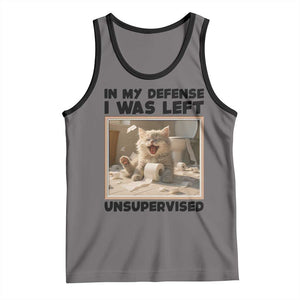 Funny Cat Humor Tank Top In My Defense I Was Left Unsupervised TS12 Deep Heather Black Print Your Wear
