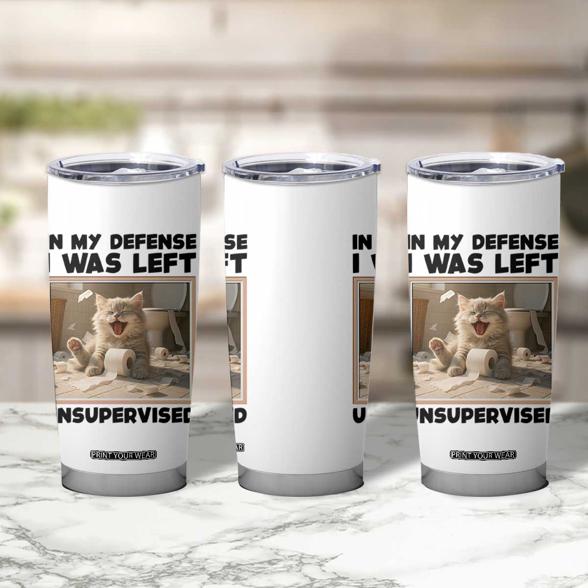Funny Cat Humor Tumbler Cup In My Defense I Was Left Unsupervised TS12 Print Your Wear