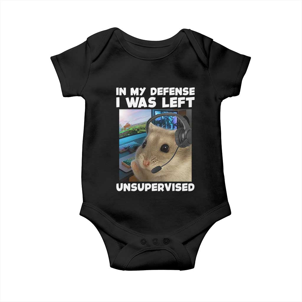 Funny Hamster Gamer Baby Onesie In My Defense I Was Left Unsupervised TS12 Black Print Your Wear