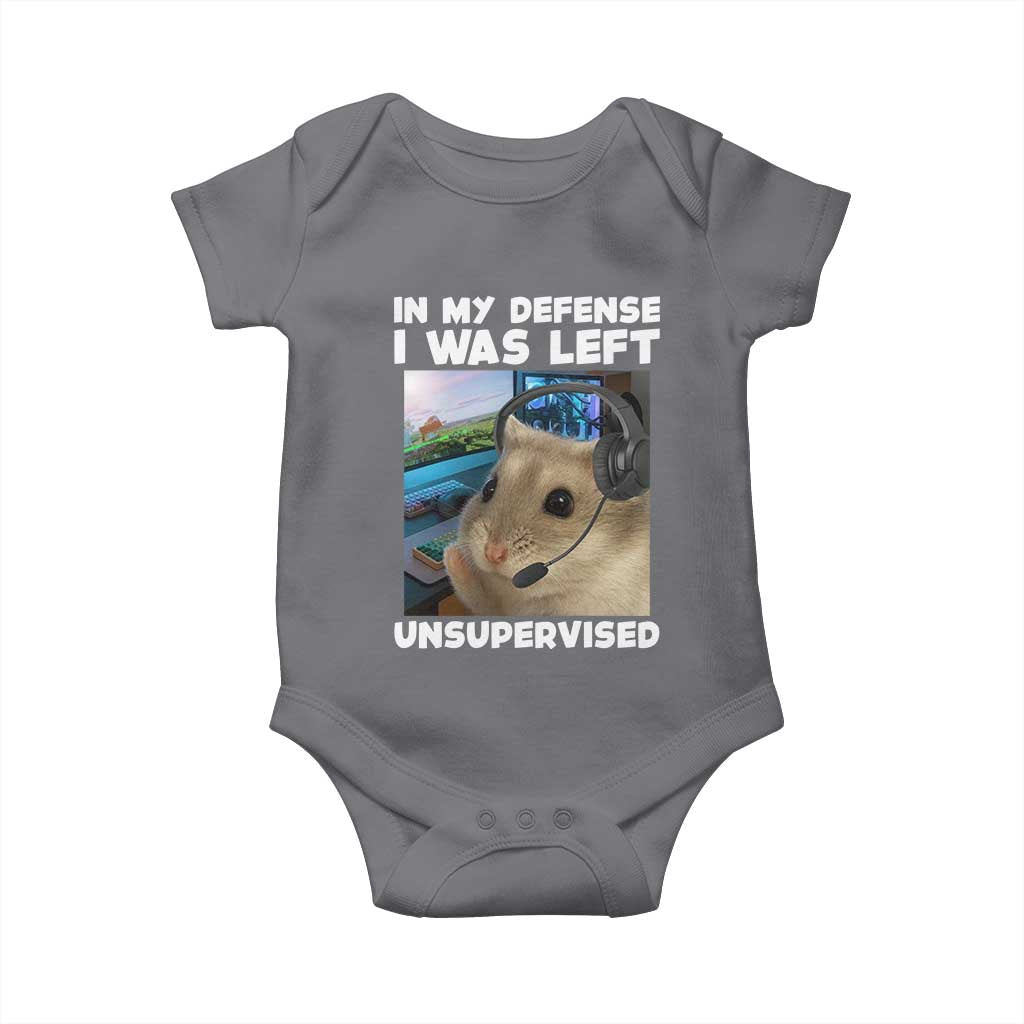 Funny Hamster Gamer Baby Onesie In My Defense I Was Left Unsupervised TS12 Charcoal Print Your Wear