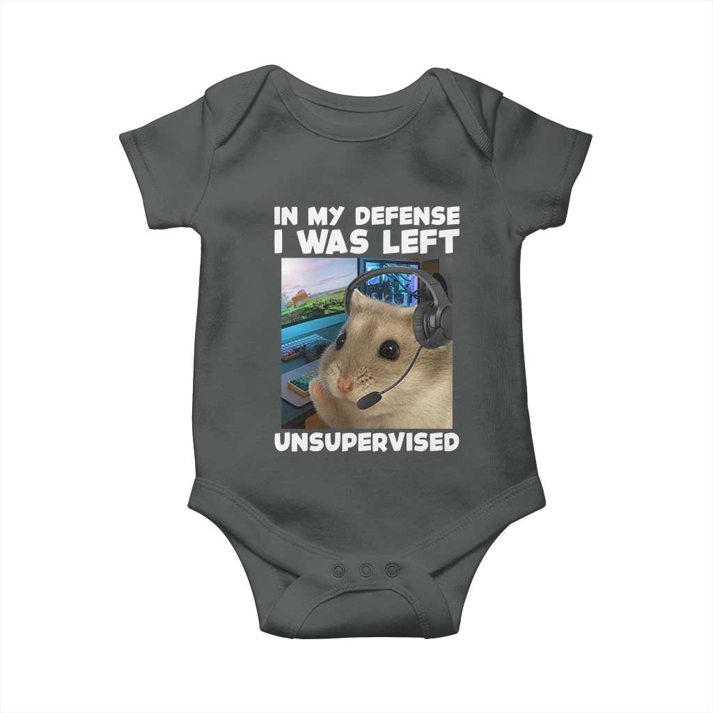 Funny Hamster Gamer Baby Onesie In My Defense I Was Left Unsupervised TS12 Dark Heather Print Your Wear