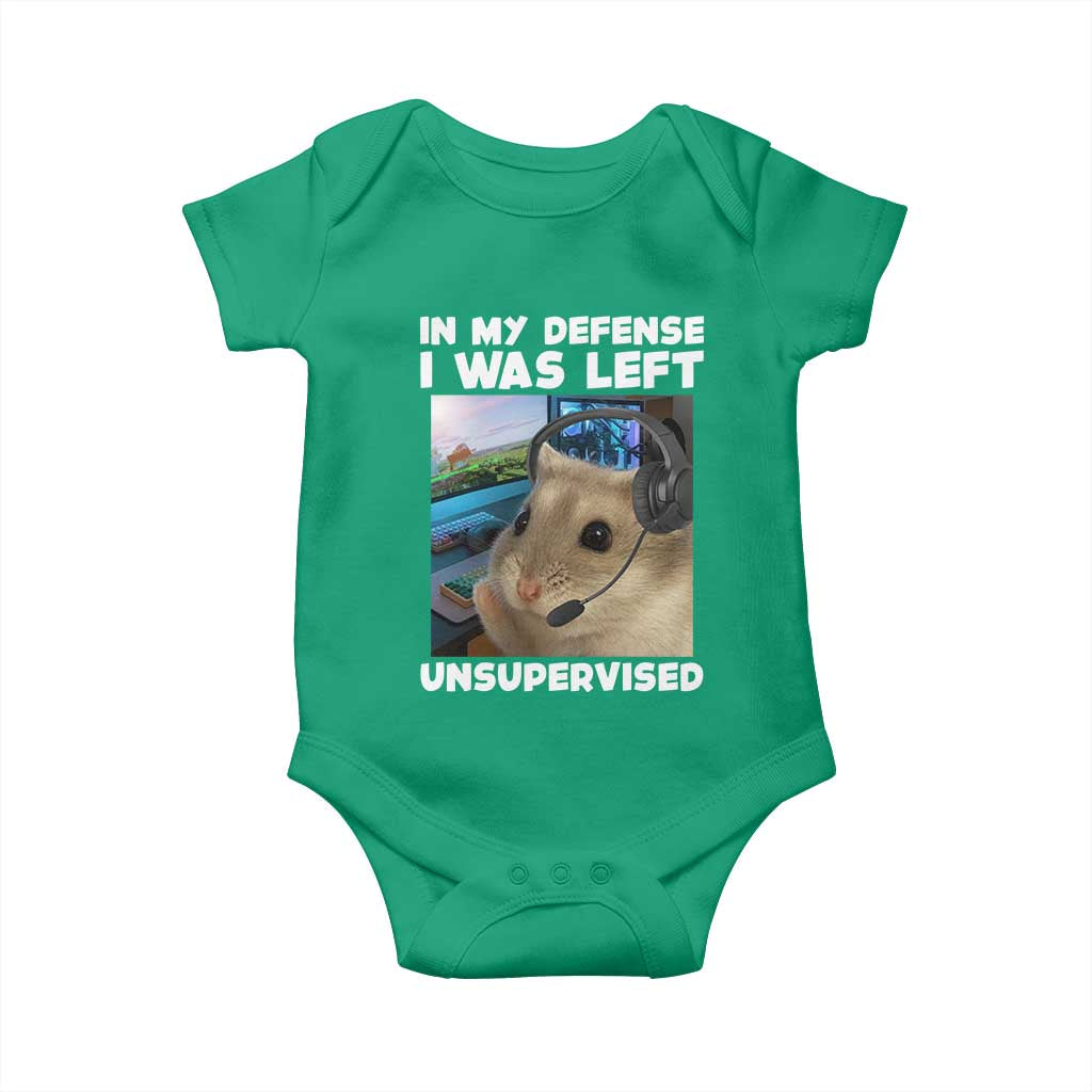 Funny Hamster Gamer Baby Onesie In My Defense I Was Left Unsupervised TS12 Irish Green Print Your Wear