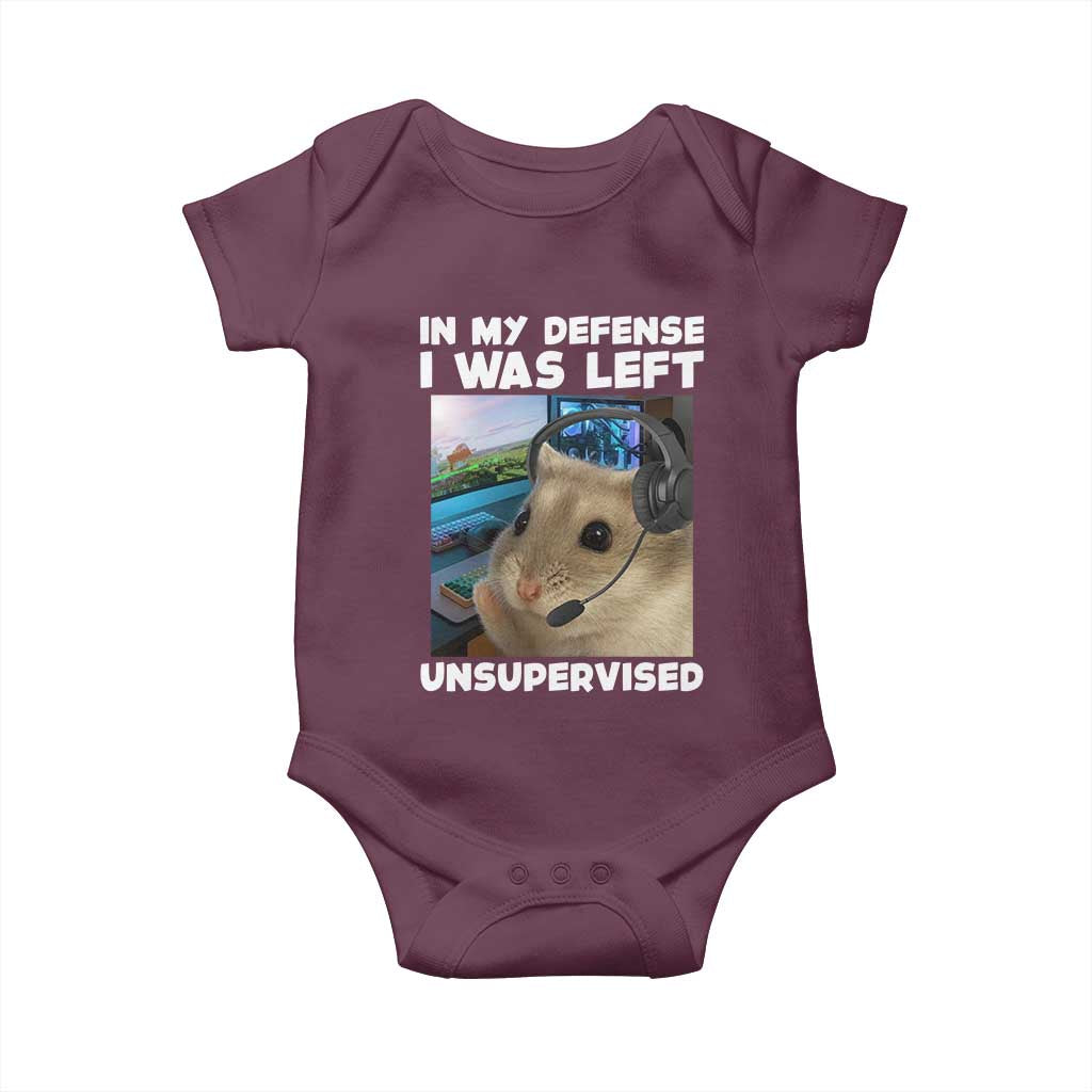 Funny Hamster Gamer Baby Onesie In My Defense I Was Left Unsupervised TS12 Maroon Print Your Wear