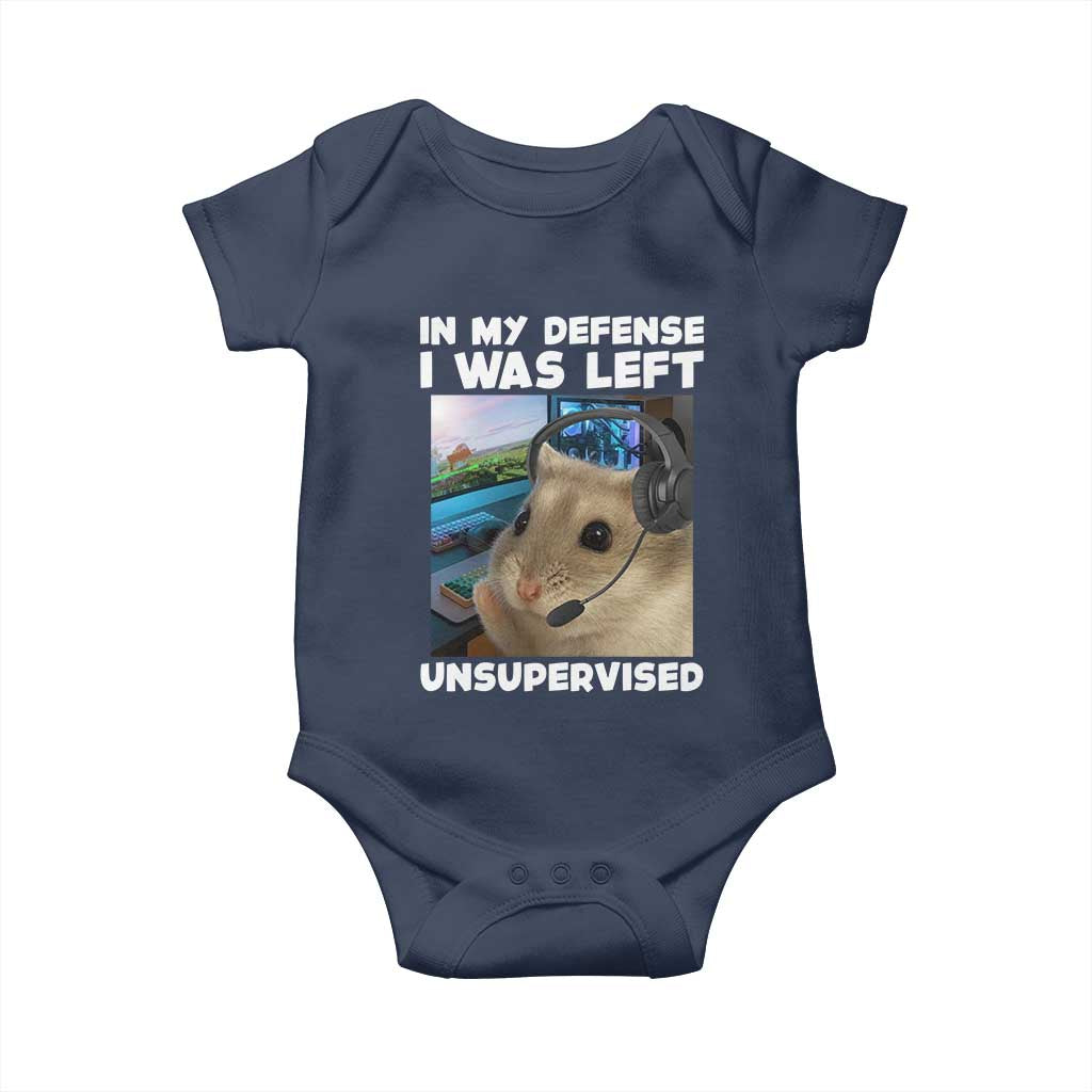Funny Hamster Gamer Baby Onesie In My Defense I Was Left Unsupervised TS12 Navy Print Your Wear