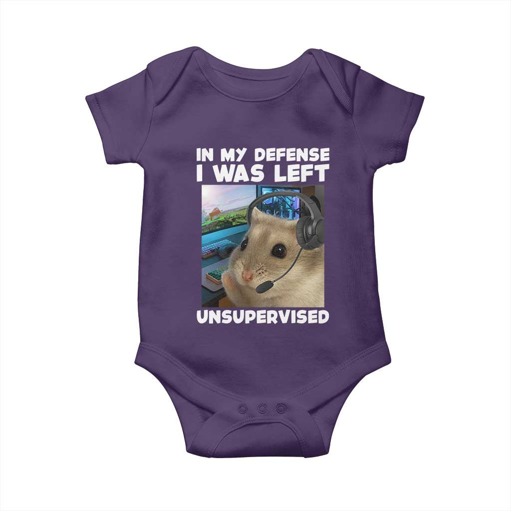 Funny Hamster Gamer Baby Onesie In My Defense I Was Left Unsupervised TS12 Purple Print Your Wear