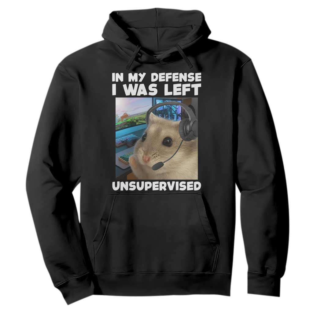 Funny Hamster Gamer Hoodie In My Defense I Was Left Unsupervised TS12 Black Print Your Wear