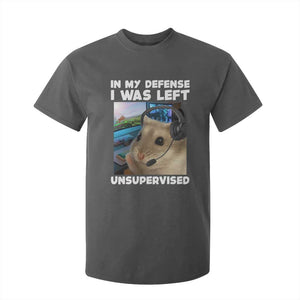 Funny Hamster Gamer T Shirt For Kid In My Defense I Was Left Unsupervised TS12 Dark Heather Print Your Wear