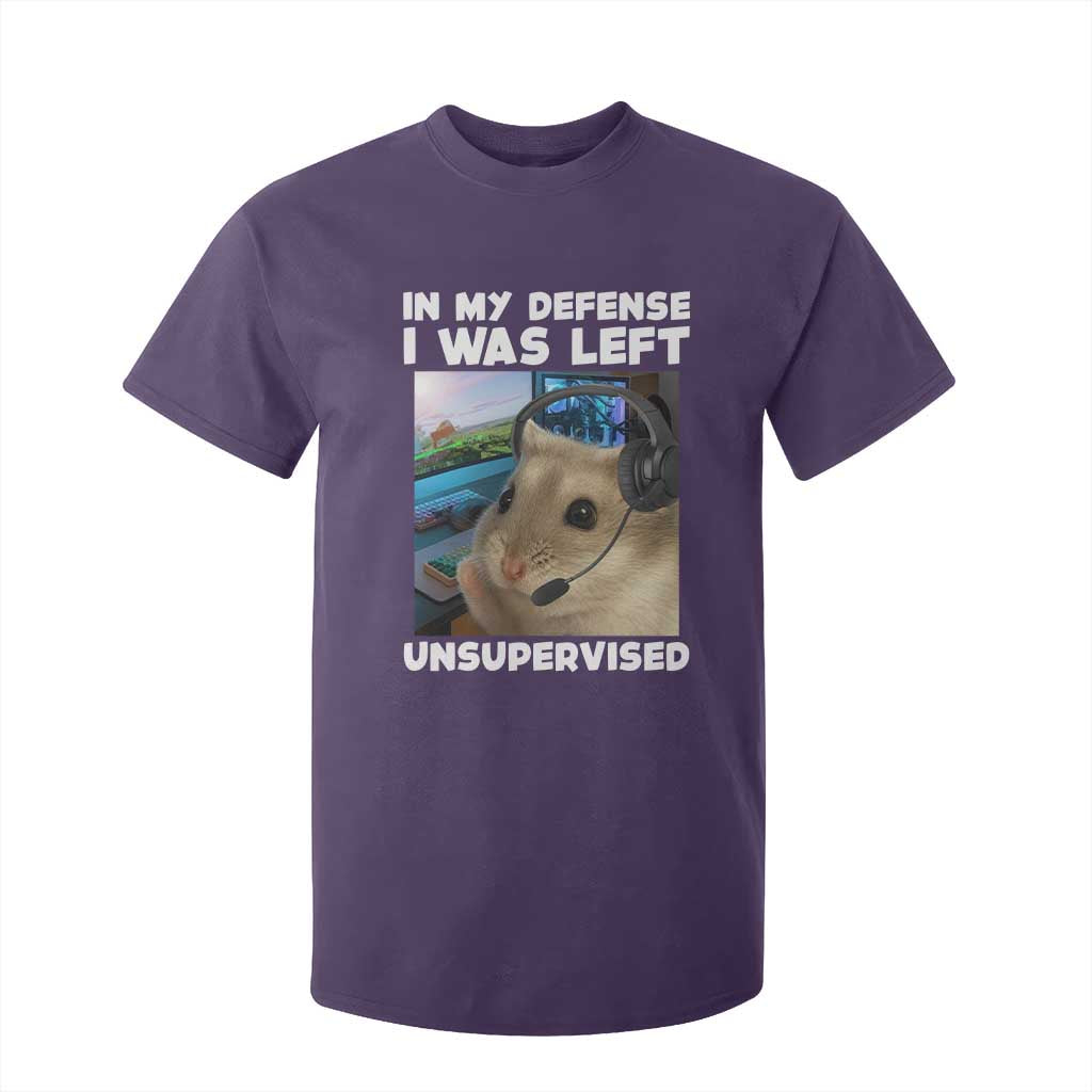 Funny Hamster Gamer T Shirt For Kid In My Defense I Was Left Unsupervised TS12 Purple Print Your Wear